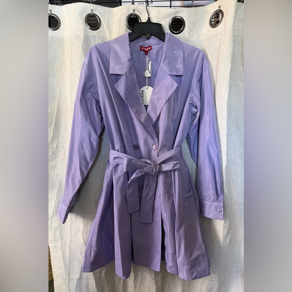 STAUD Lilac Belted Trench Coat Dress